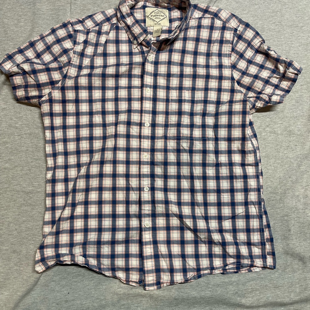 St. John's Bay Navy and White Checkered Shirt